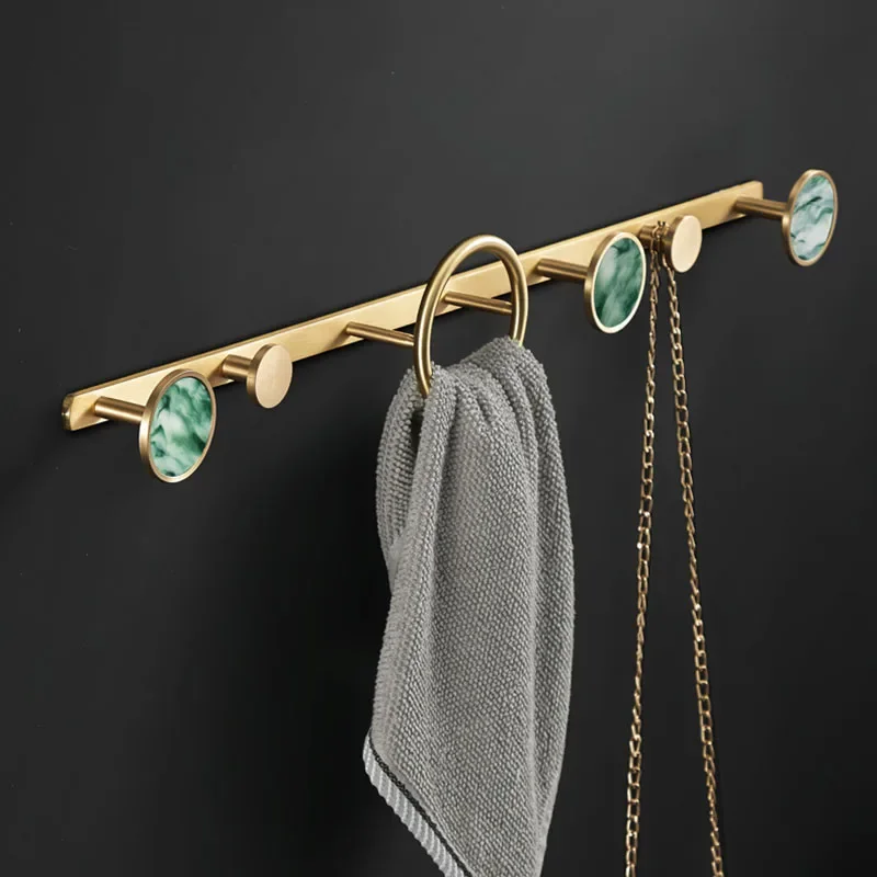 Green/White Brass  Wall Mount Robe Hooks Bathroom Towel Hook Row Hook Door Key Bag Towel Hanger Rack Light Luxury Bedroom Hooks