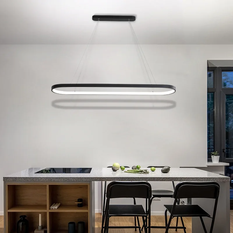 Imagem -02 - Anel Moderno Led Luzes Pingente Regulável Preto Branco para Mesa Sala de Jantar Cozinha Lustre Decoração para Casa Luminaires 2023