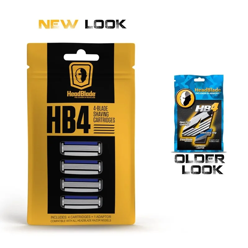 HeadBlade Men's HB4 Refill Shaving Razor Blades - 4 Stainless Steel Blades for No Tugging or Pulling, Shave Less