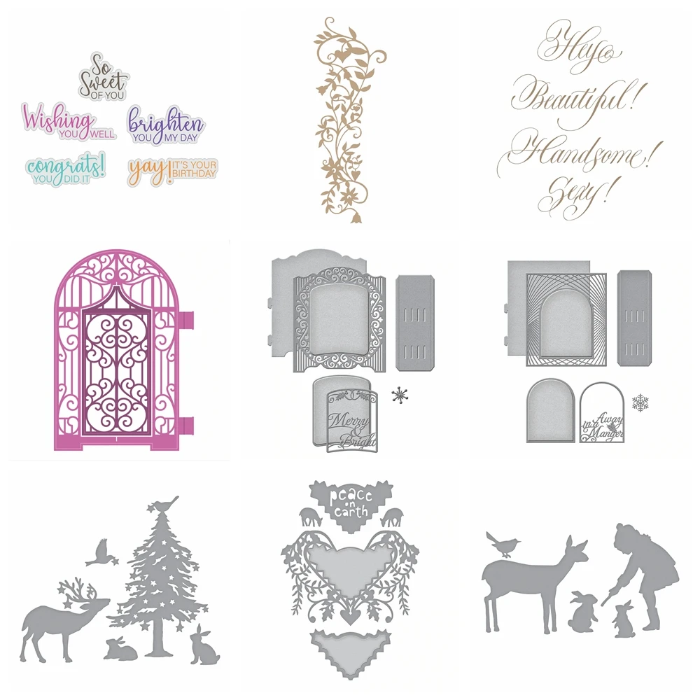 Holiday Cabinet Christmas Cutting Dies Sentiments Die Cuts For DIY Scrapbooking Album Card Making Decor