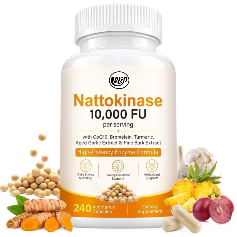 Nattokinase Capsules for Healthy Blood Flow & Cardiovascular Wellness,10,000 FU High-Activity Nattokinase & CoQ10,240 Capsules