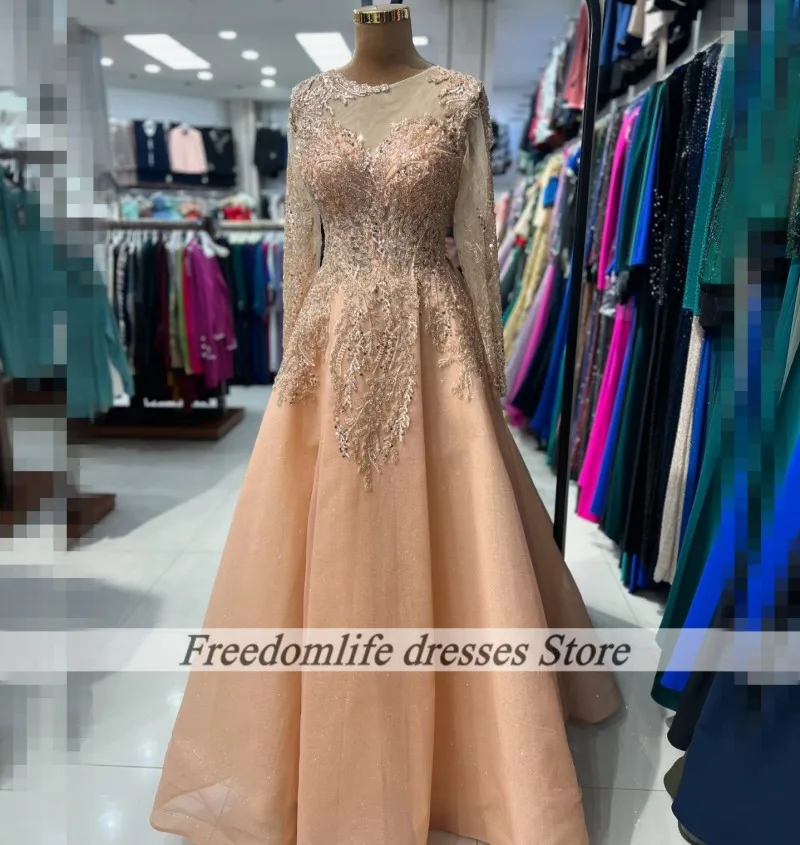 

Скромное вечернее платье, одежда для помолвки, с прозрачным вырезом и бисером, трапециевидное платье для свадебного гостя, вечернее платье с длинными рукавами, платья для выпускного вечера на заказ