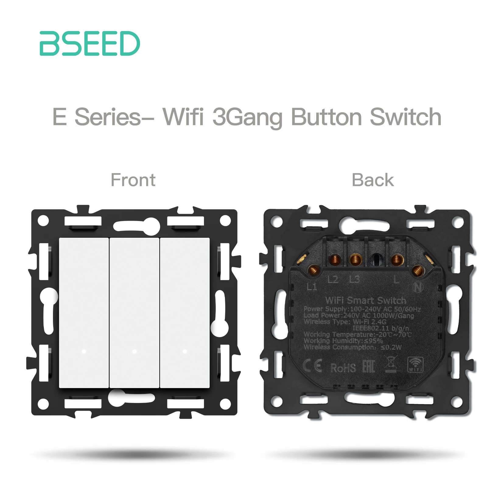 BSEED WIFI Klick-Schaltermodule Intelligente Lichtschalterteile Weißer Glasrahmen DIY Kombinations-Wandsteckdosen USB-Ladeanschluss E-Serie 3