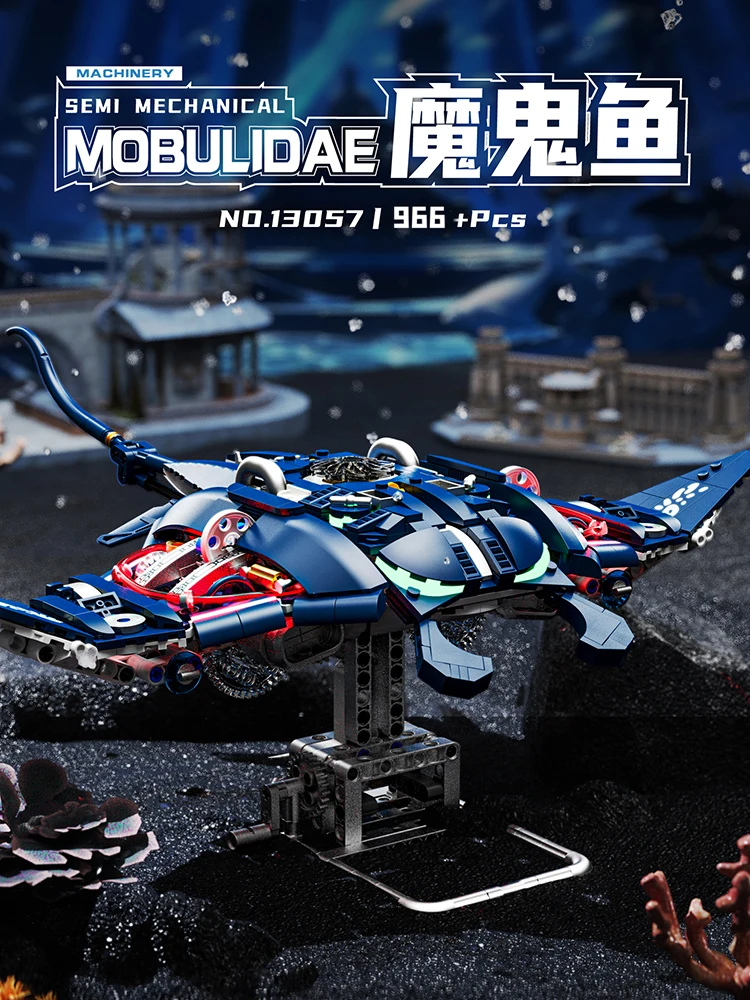 Mechanische zeedieren bouwstenen DIY beweegbare manta creatieve technische MOC bureau decoratie cadeau