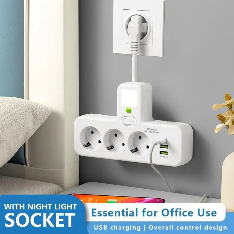 A power socket with flexible short wires, 2 USB ports, and 1 Type-C port, designed for a master control switch. Suitable for hom