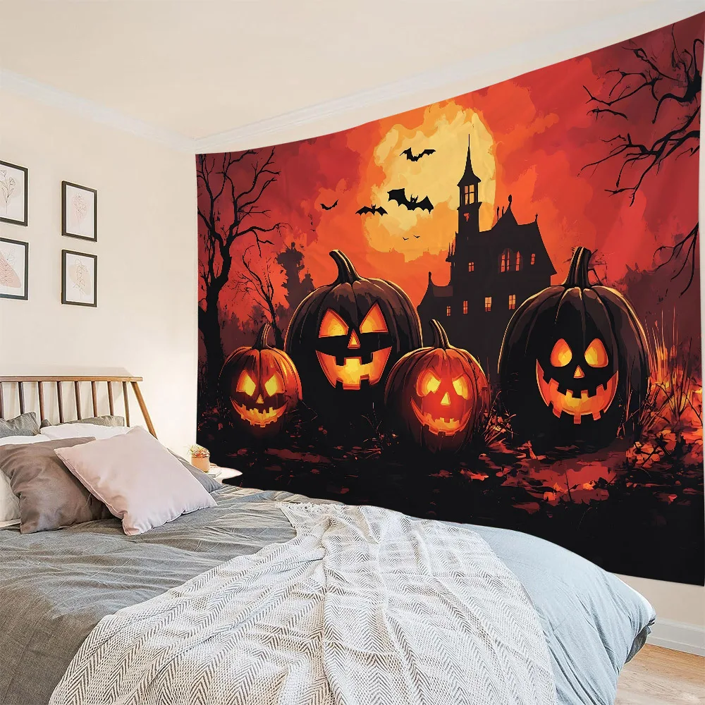Skull Halloween tapestry children's room, home decoration, horror wall, party, room background, castle, pumpkin lantern
