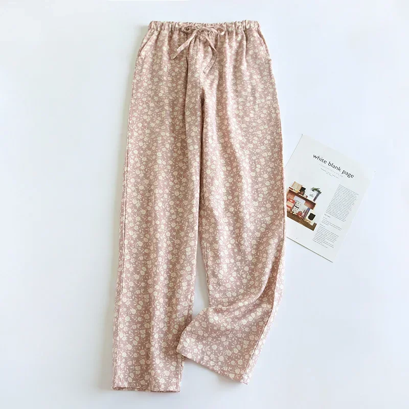 2024 New Japanese Spring/Summer Women\'s Pajama Pants 100% Cotton Gauze Pants Breathable Casual Colorful Home Pants Ladies