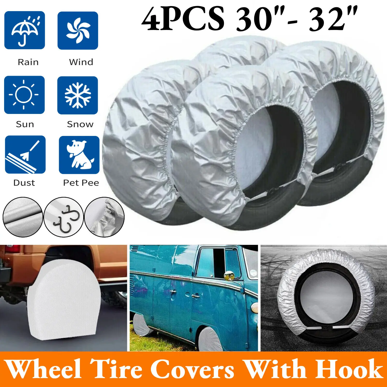 

4PCS Waterproof Tire Covers Wheel & Tyre RV Trailer Camper Sun Protector 30"-32"