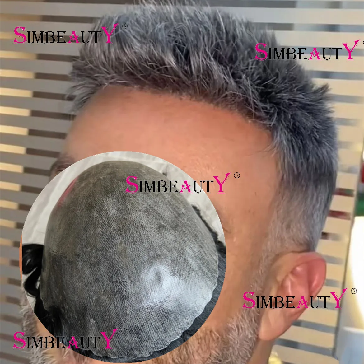 Natural Hairline Grey 1B40 1B20 Men's Capillary Prosthesis 100% Human hair wig black brown Microskin Full PU based Men's Toupee