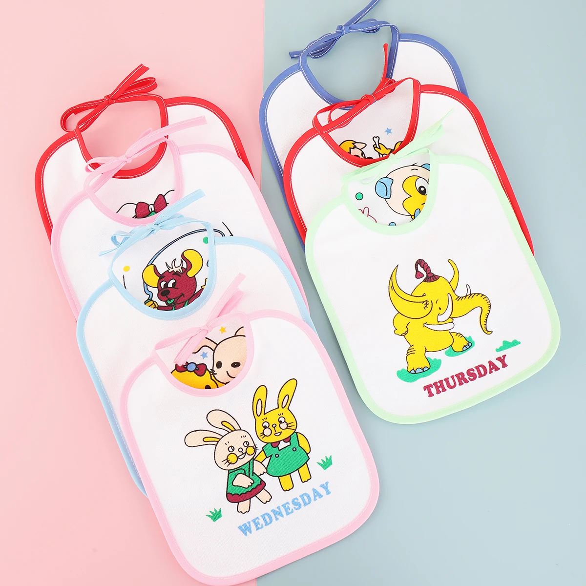 7pcs Mix Waterproof Weekly Baby Bibs Cartoon Cotton Bibs Burp Cloth Newborn Feeding Bandana Saliva Towel Children Boys Girls