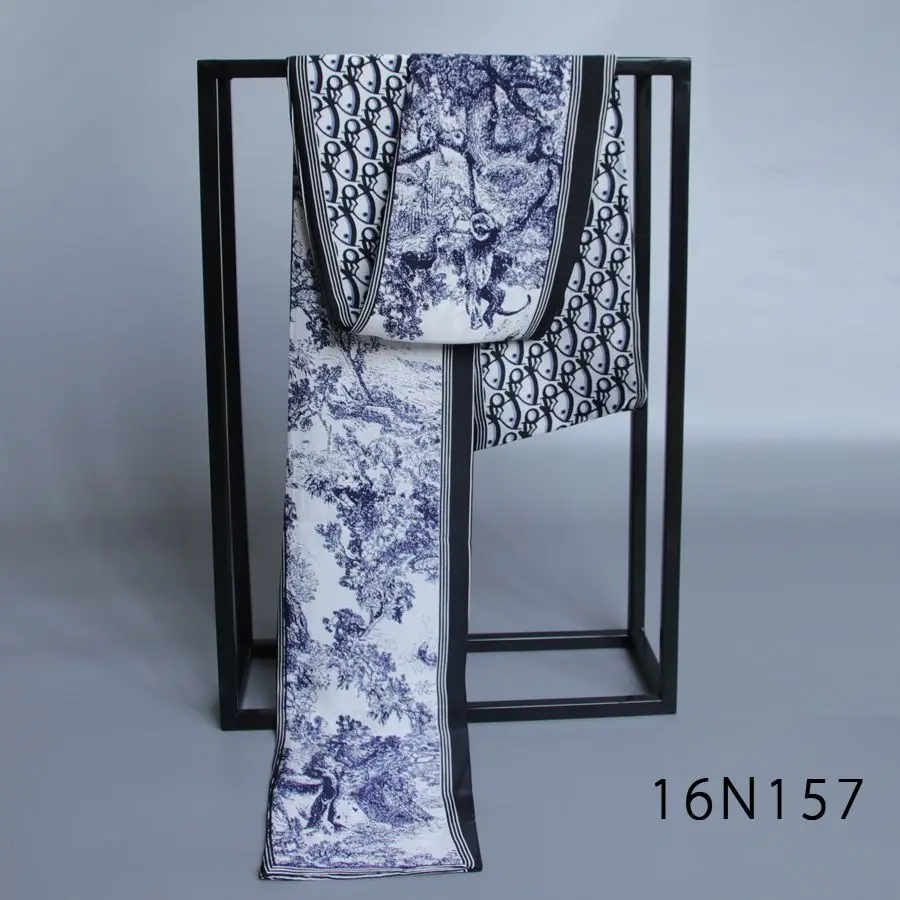 Long Silk Scarf  Men's Double-sided Neck Scarf Vintage High-end Shirt Neck Gaiter  Printed Double-layer Scarf Trendy Fashion