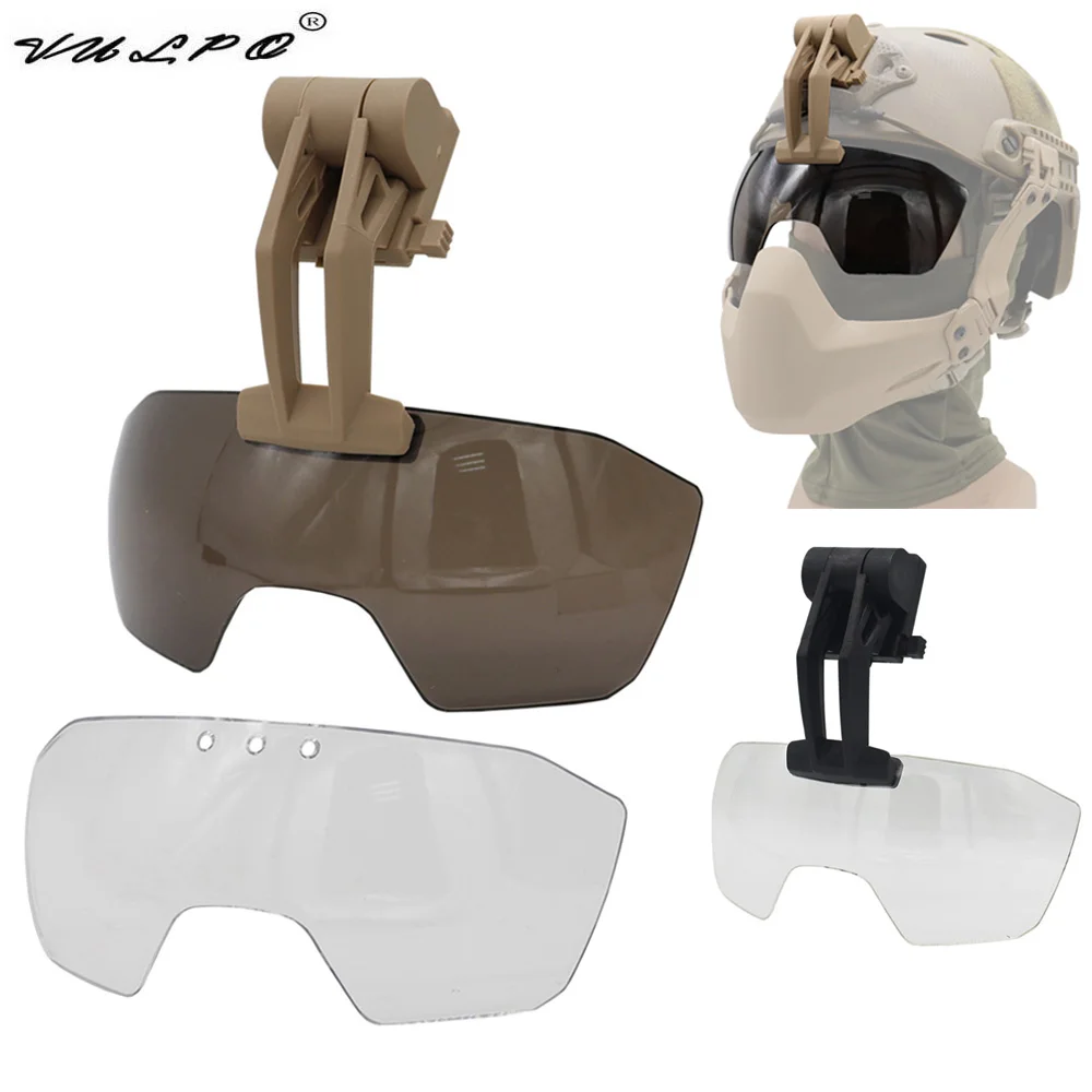 VULPO Adjustable Tactical Helmet Flip Goggles Airsoft Paintball FAST Helmet Windproof Anti Fog CS Wargame Protection Goggles