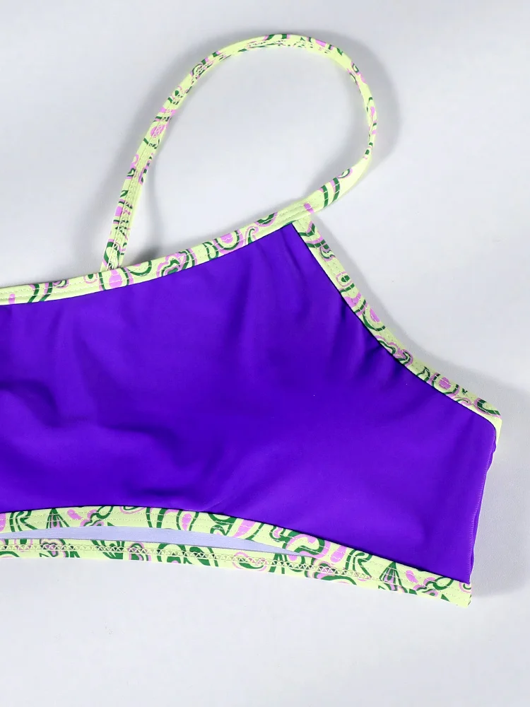 Rinabe ملابس السباحة مع تنورة الأرجواني واحد الكتف بيكيني طباعة ملابس السباحة بيكيني صغير المرأة ثلاث قطع ملابس السباحة