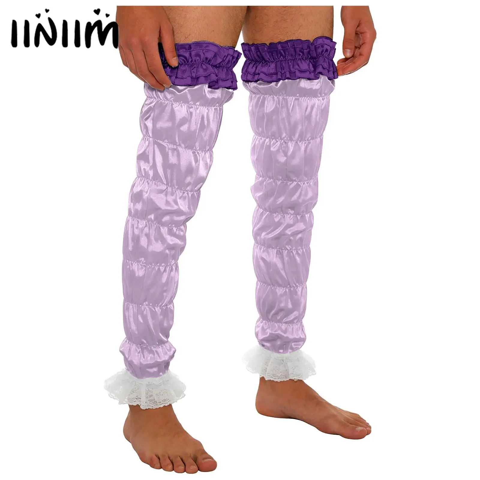 

Пара мужских атласных гетр для сисси и дрэг-квин с рюшами и цветочным кружевом, эластичные, без стопы, для Хэллоуина и рейв-вечеринок