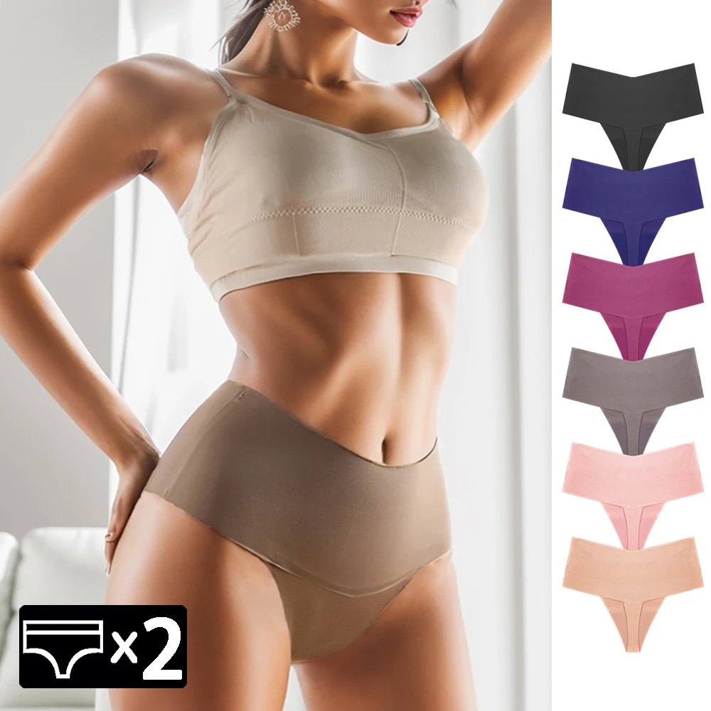 WarmSteps 2Pcs Women\'s Panties High Waist Ice Silk Underwear for Woman Soft Seamless Panties XXL Plus Size Female Lingerie Brief