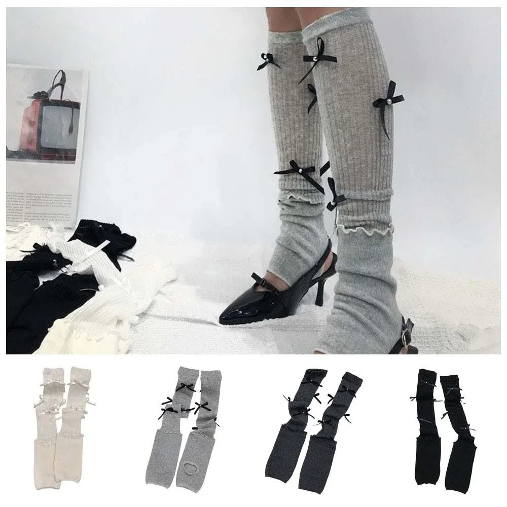 

Korean Ins Lolita JK Calf Socks Bowknot Solid Color Bow Long Socks Japanese Style Breathable Knee High Socks Women