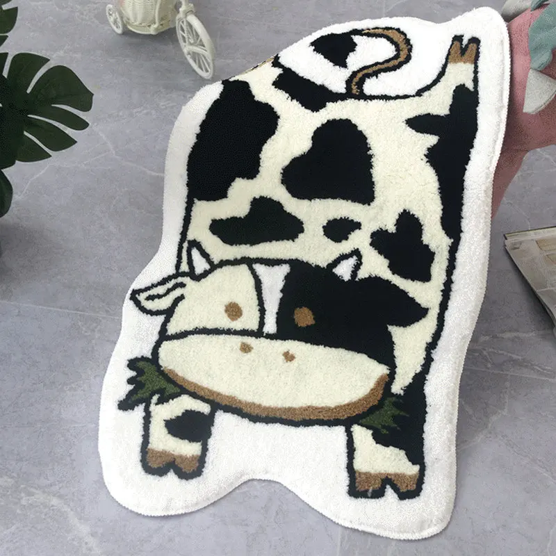 

Cute Cow Tufted Bedroom Rug Children's Room Bedside Soft Plush Carpet Home Living Room Non-slip Floor Mat Doormat Bathmat