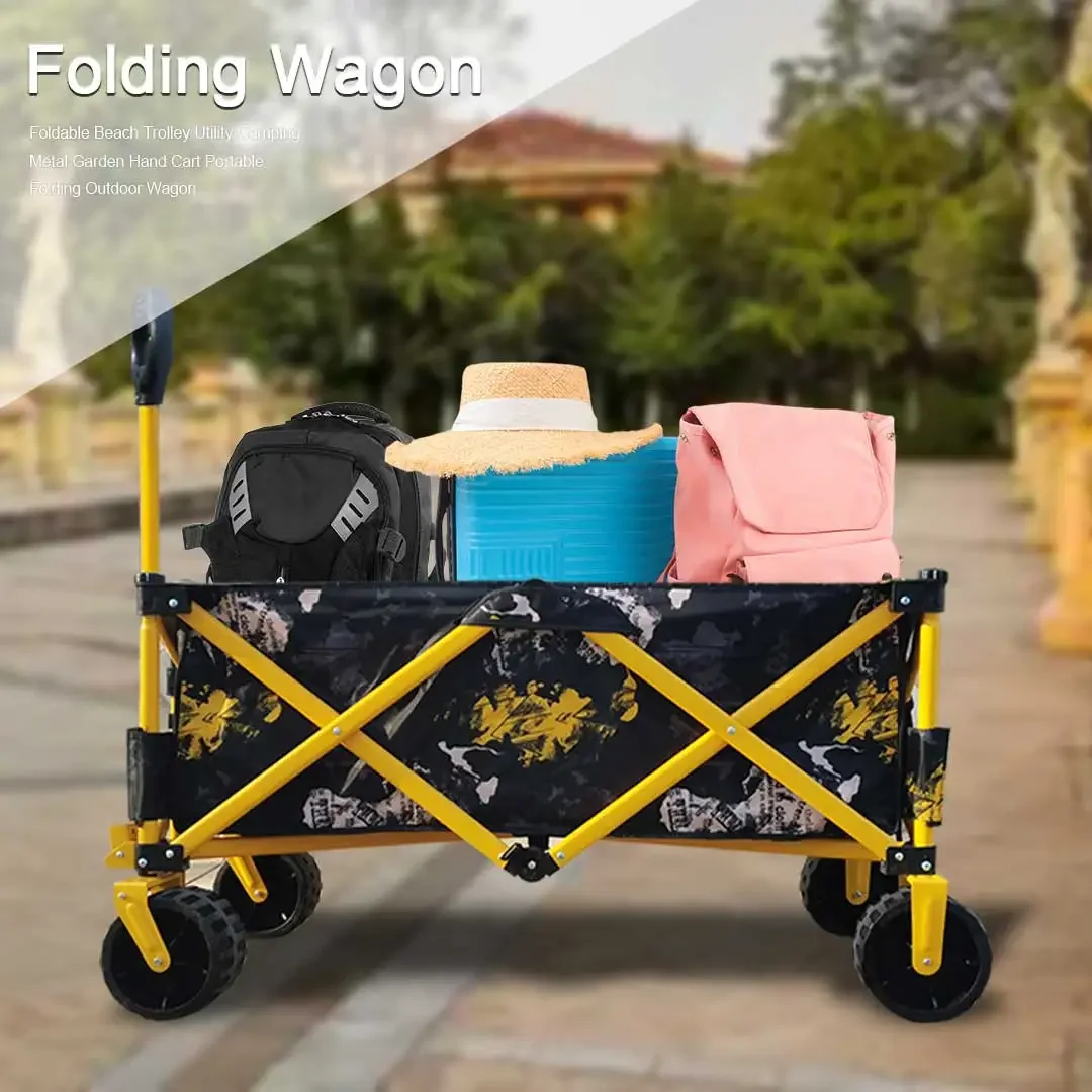 Collapsible Utility Wagon Hand Wagon Heavy Duty Folding Wheel Trolley Cart For Beach Camping Wagon