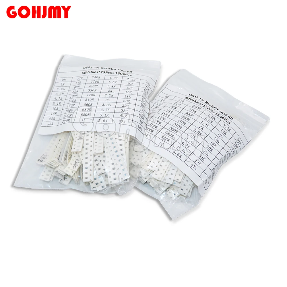 

1500 шт./компл., 60 значений X 25 шт. SMD 0603 0805, набор резисторов 0R-10 м Ом, 1%, высокоточный комплект сопротивления чипа пленки