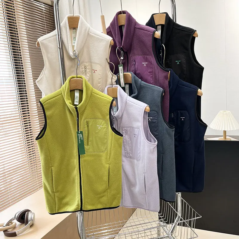 

Двусторонний флисовый уличный ветрозащитный теплый жилет с воротником-стойкой для мужчин и женщин, парный, зимний, модный, спортивный