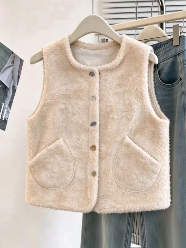 Authentic Fall Winter Loose Lightweight Warm No-Sleeve Large Size Faux Fur Vest Comfortable Outerwear Regular Length
