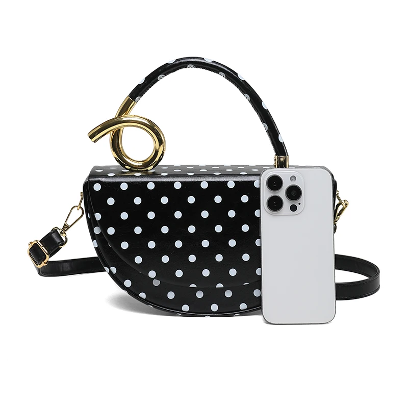Designer Kleine Satteltasche mit Kurzem Henkel, Handtasche, Modische Polka-Dot Schultertasche, Y2K Trend Damen Party Clutch – Detail 7