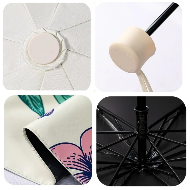 أنيقة زهرة مطبوعة مظلة واقية من الشمس المطر السفر مظلات قابلة للطي UPF50 + الفينيل UV حماية مظلة للنساء ظلة المظلة #6