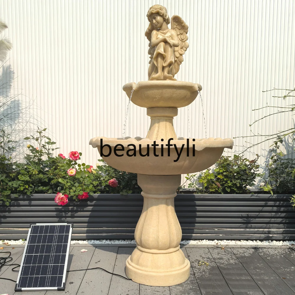 

Solar European fountain, multi-layer running water angel sculpture, large high-end, garden decoration ornament