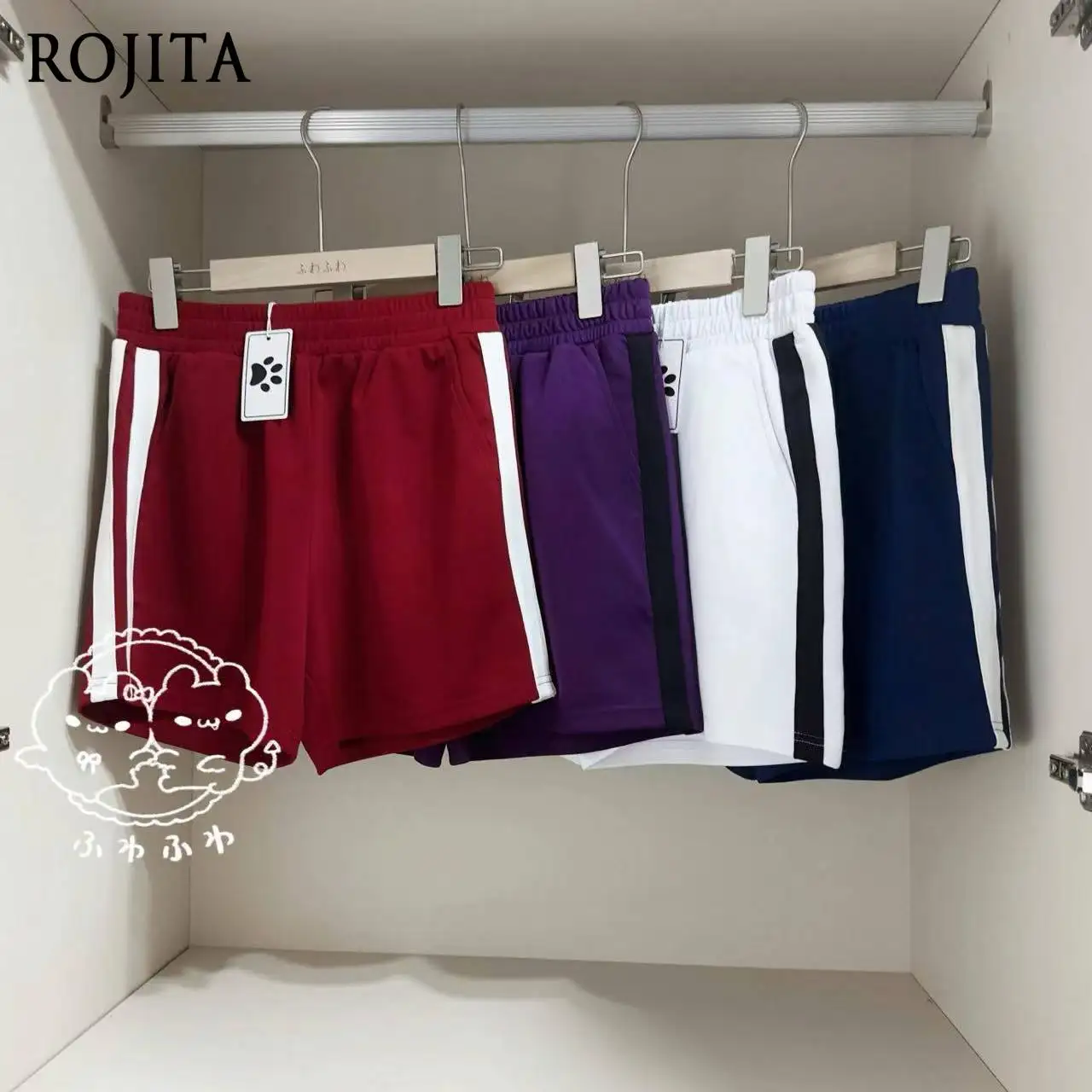 

Striped Sports Shorts Four Colors Japanese Style Cute Casual Spring Summer Breathable Skin-friendly Women's Shorts Elastic Waist