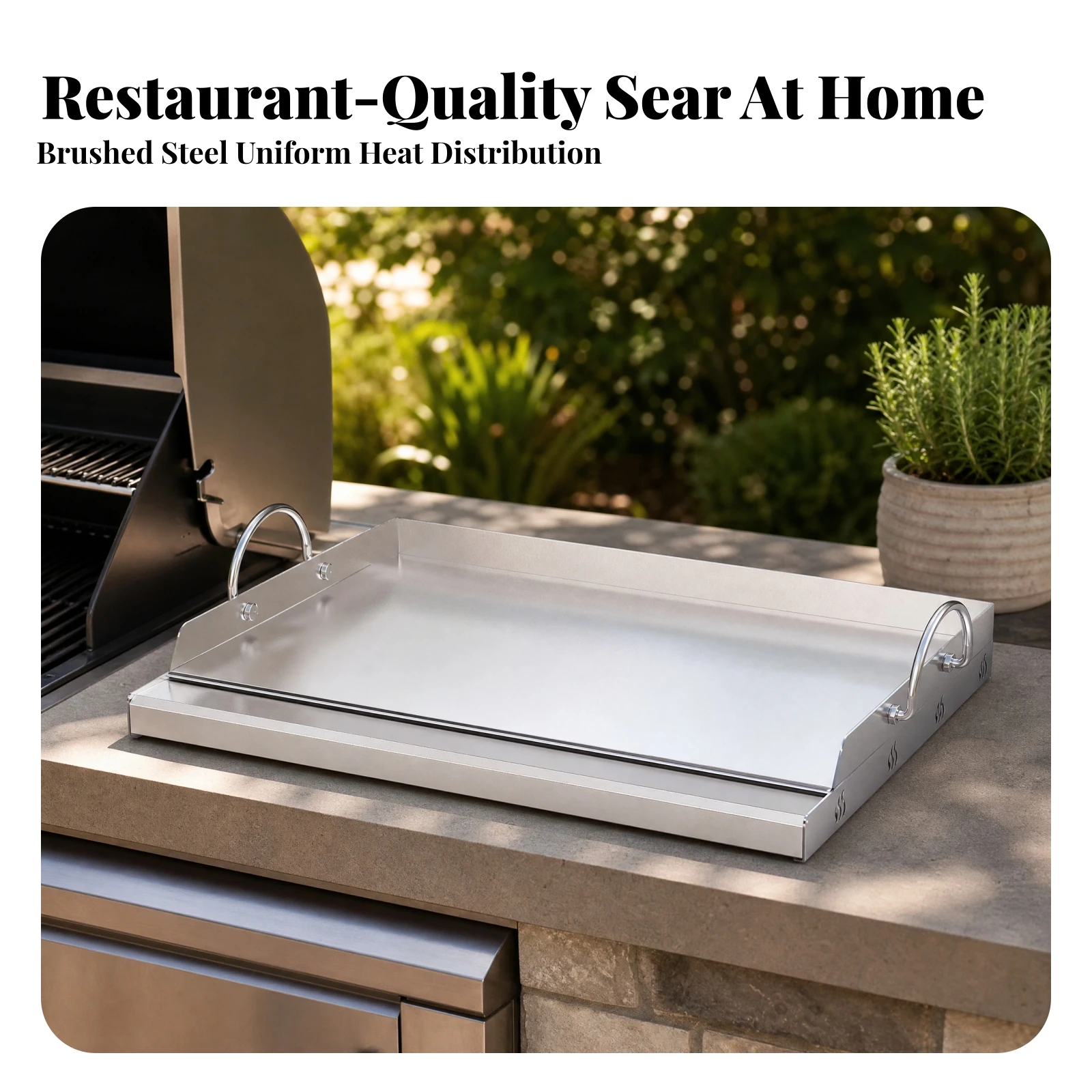 Stainless Steel Grilling Plate Easy to Clean Grill Plate with Detachable Handles Griddle with Grease Trough Heat Resistant