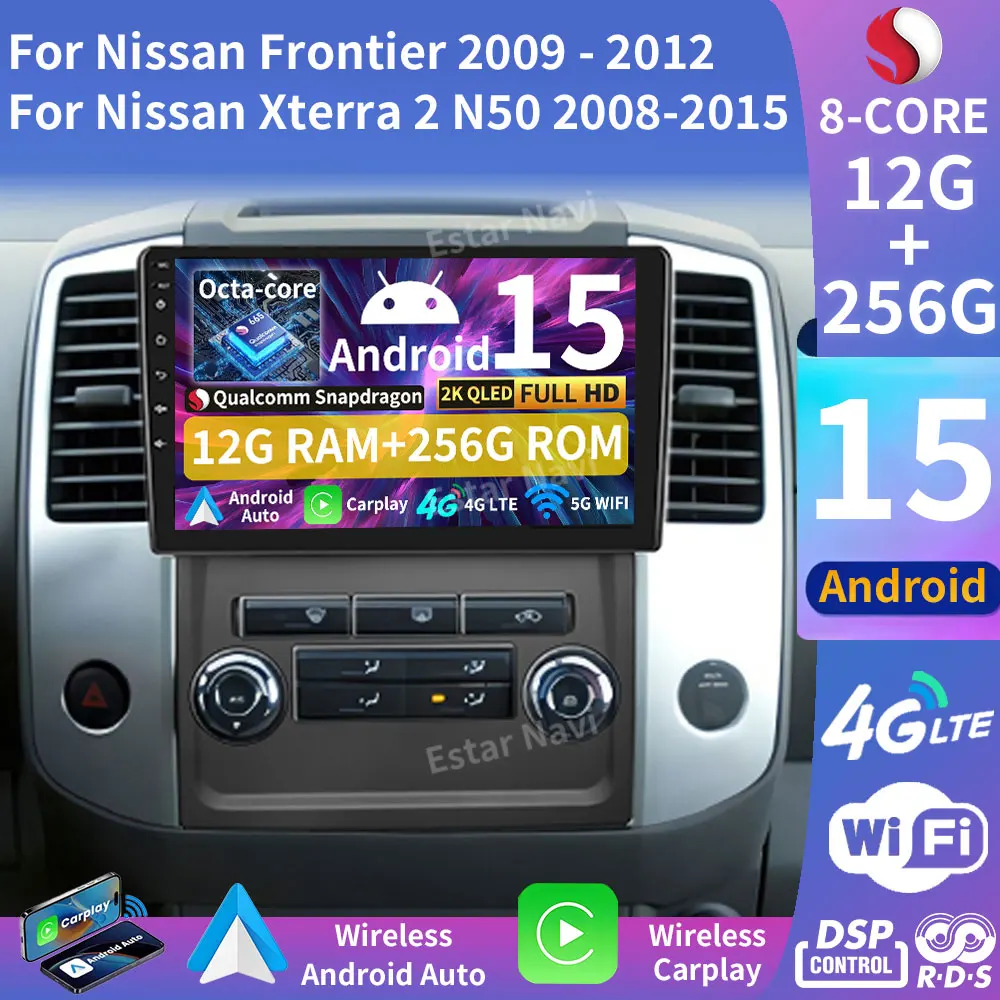 Android 15 Radio del coche para Nissan Frontier 2009 - 2012 para Nissan Xterra 2 N50 2008 - 2015 Carplay Auto reproductor Multimedia estéreo