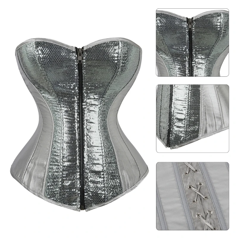 Fashion Sequins Decorated Waist Cincher Corset Sequins Zipper Shapewear Tummy Control Bodice Waist Shaper for Body Sculpting