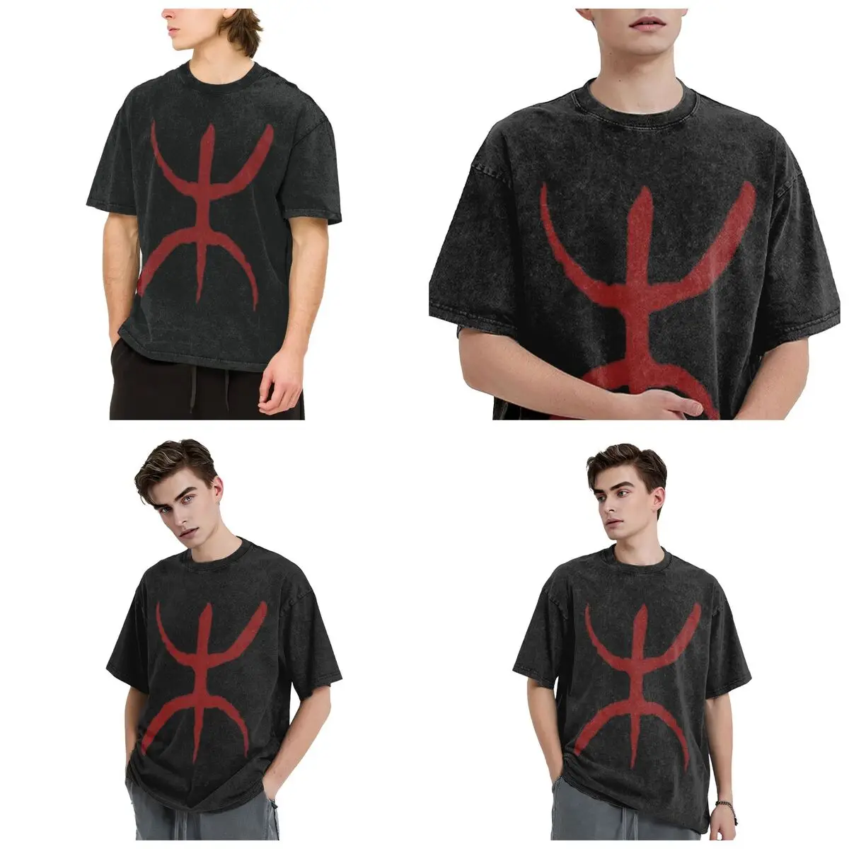 Berber Kabyle Berbers Amazigh Flag Hip Hop Short Sleeve T-Shirts Washed Tops Tees Streetwear T Shirt Cotton for Men Women