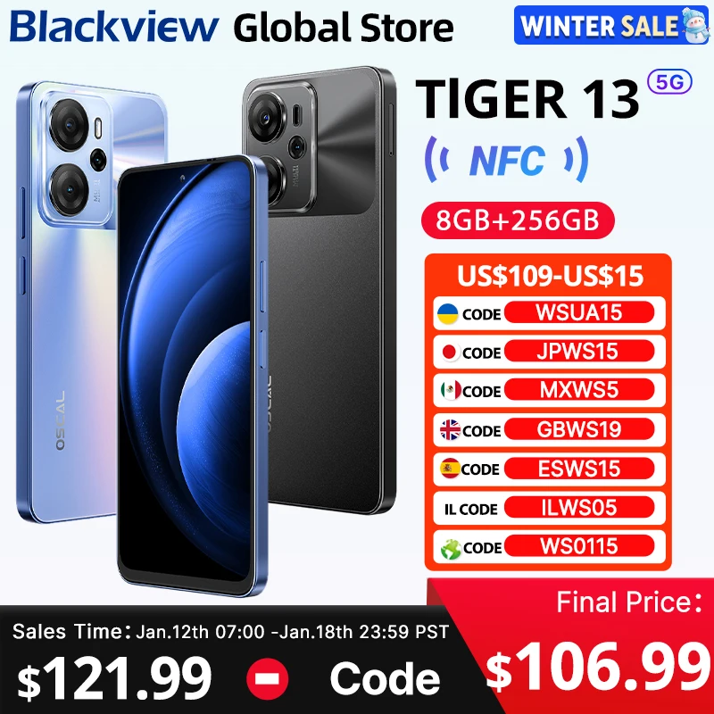 �y�Z�[�����zBlackview Oscal Tiger 13 5G�X�}�[�g�t�H�� 6.67�C���` 90Hz IPS�f�B�X�v���C Unisoc T760 NFC 5000mAh 8GB 256GB 50MP AI�J�������ڌg�ѓd�b