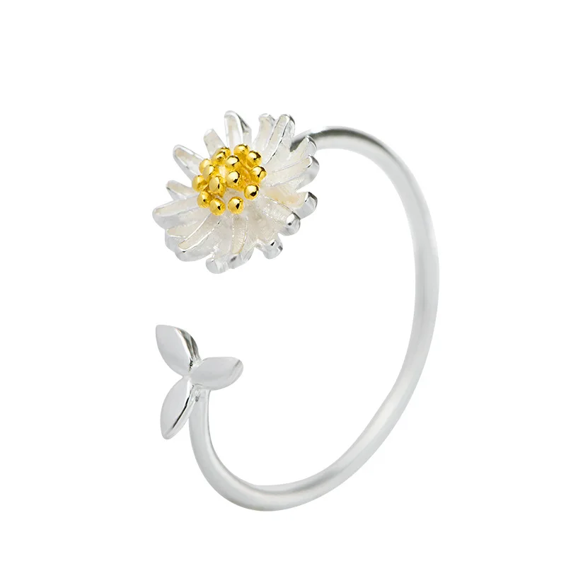 Luxury 925 Sterling Silver Summer Flower Cute Daisy Adjustable Finger Rings For Women Money 925 Wedding Party Jewelry Gift