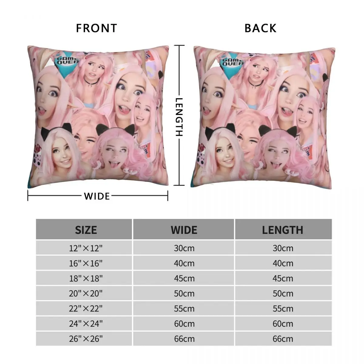 Belle Delphine Collage Square Pillowcase Polyester Linen Velvet Pattern Zip Decor Pillow Case Sofa Seater Cushion Case 18\