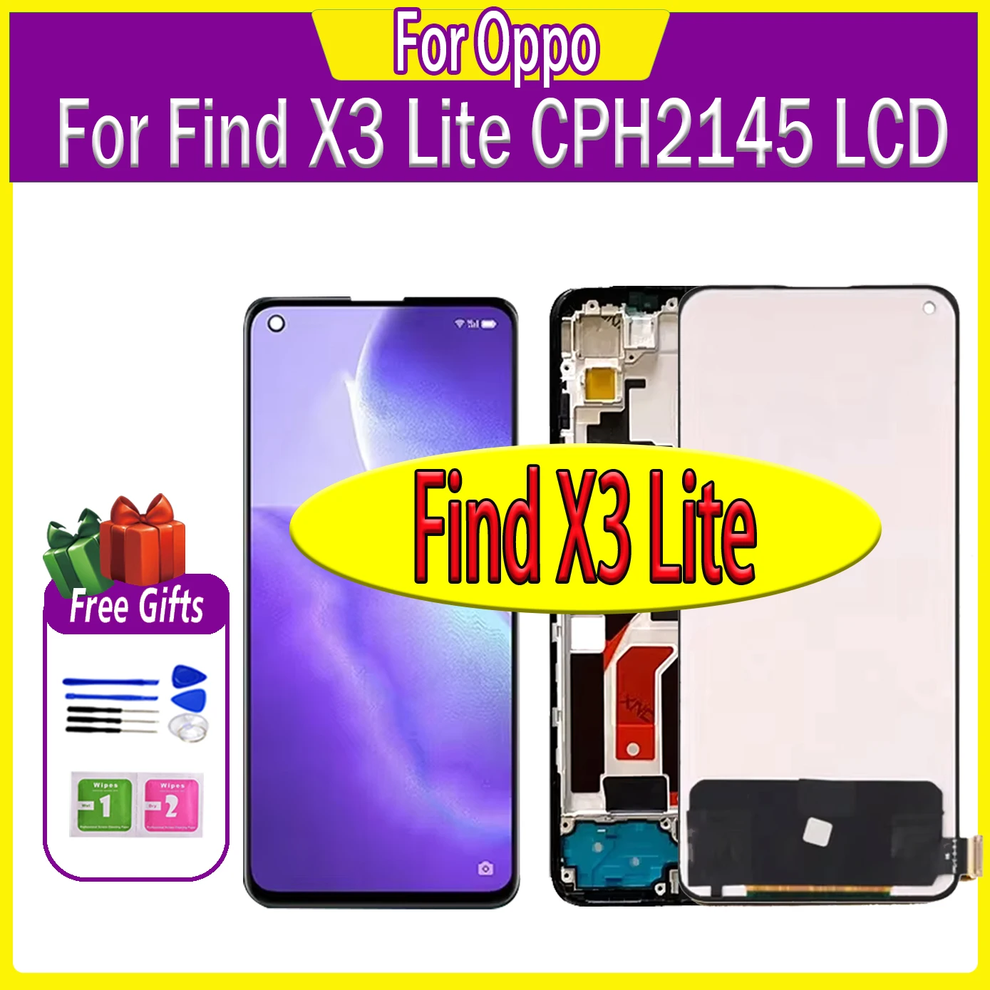 6.43“AMOLED X3Lite Display For Oppo Find X3 Lite CPH2145 LCD Display Touch Panel Screen Digitizer Assembly Replacement