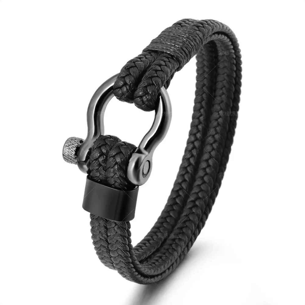 New Trendy People Creative Explosion Style Punk Style Braided Horseshoe Buckle Men\'s Bracelet Fashion Trend Bracelet