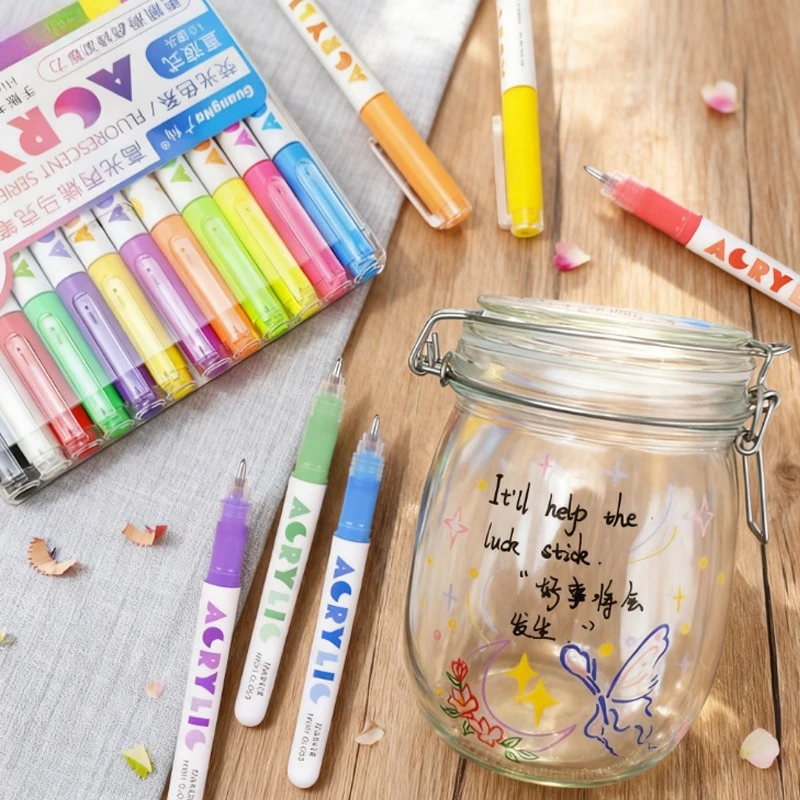 

12-цветный глянцевый набор акриловых маркеров, водостойкий, быстросохнущий, штабелируемый, для рисования, граффити, иллюстрации, дизайн, сделай сам, художественное творчество