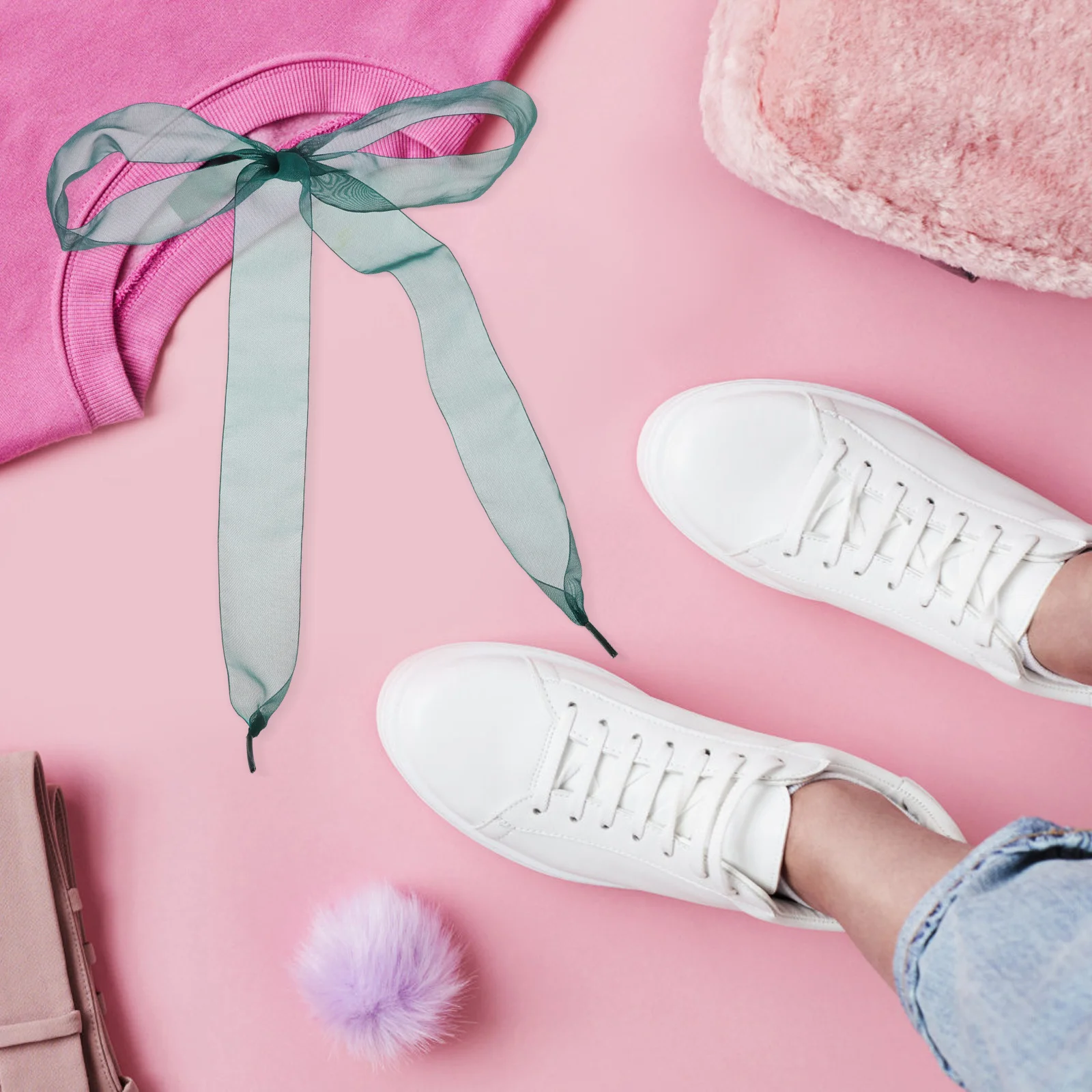 

1Pair Flat Satin Ribbon Shoelaces Chiffon Silk Candy Colored Wide Secure Fit for Princess Lady Sneaker Ribbon Laces