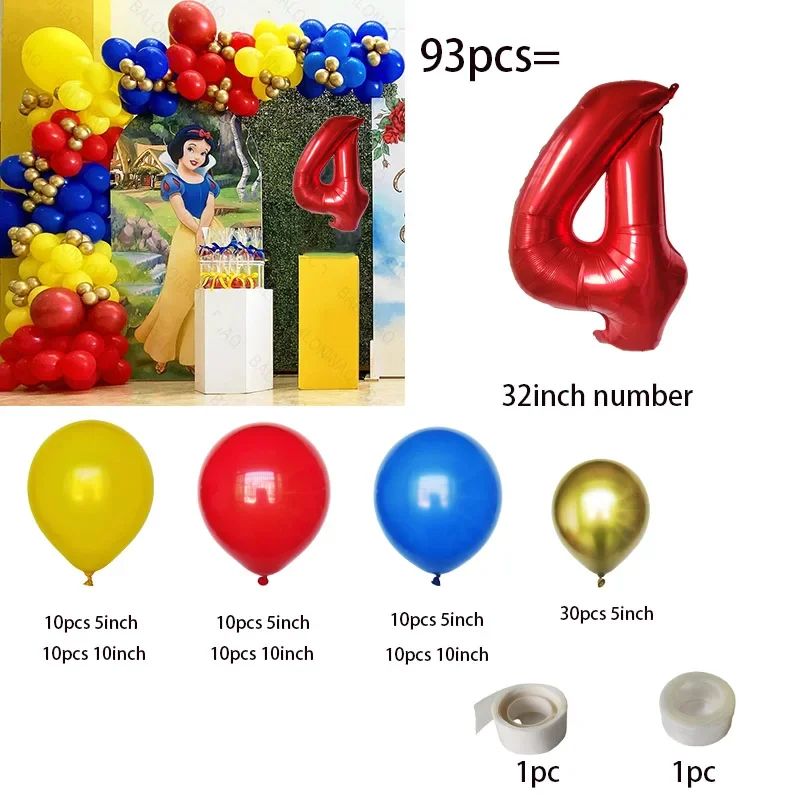 1set Disney Snow White Theme 32 Inch Red Number Balloons Girls Happy Birthday Party Decorations Baby Shower Toy Balloons