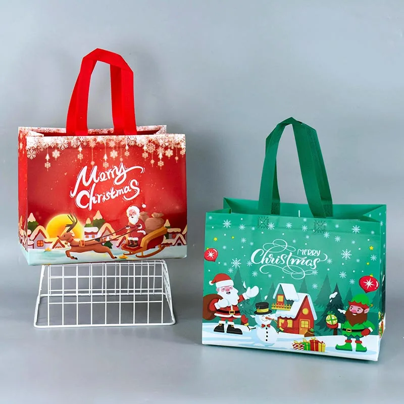 1Pcs Christmas Gift Bag Waterproof Non-Woven Fabric Handle Candy Cookie Snack Packing Storage Bag Christmas Party Favor Supplies