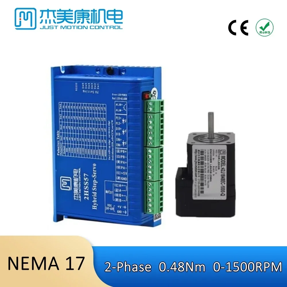 

NEMA17 0.48NM JMC 2-Phase 42 Closed-loop Stepper Motor & Driver for CNC Machine Kit 42J1848EC-1000+2HSS57