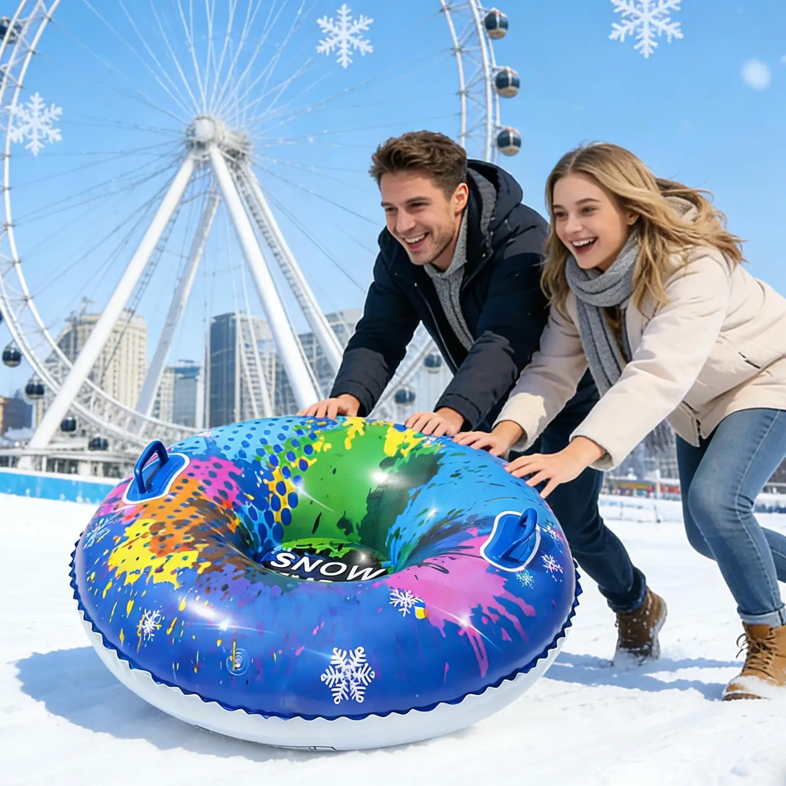 

Надувная тюбинг-ватрушка из ПВХ, переносная, морозостойкая, 95 см, сверхпрочная, для взрослых, детей, девочек, мальчиков, всей семьи