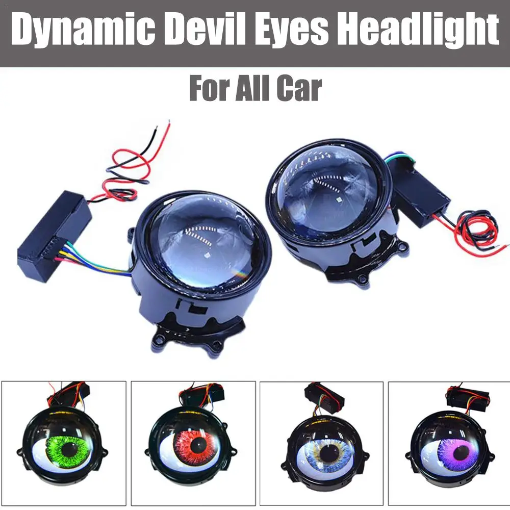 Car LED Headlight Dynamic Devil Eyes 2Pcs 3D Stereo Demon Evil Eyes Headlight Rotating Eyeballs Automotive Headlight Bulbs