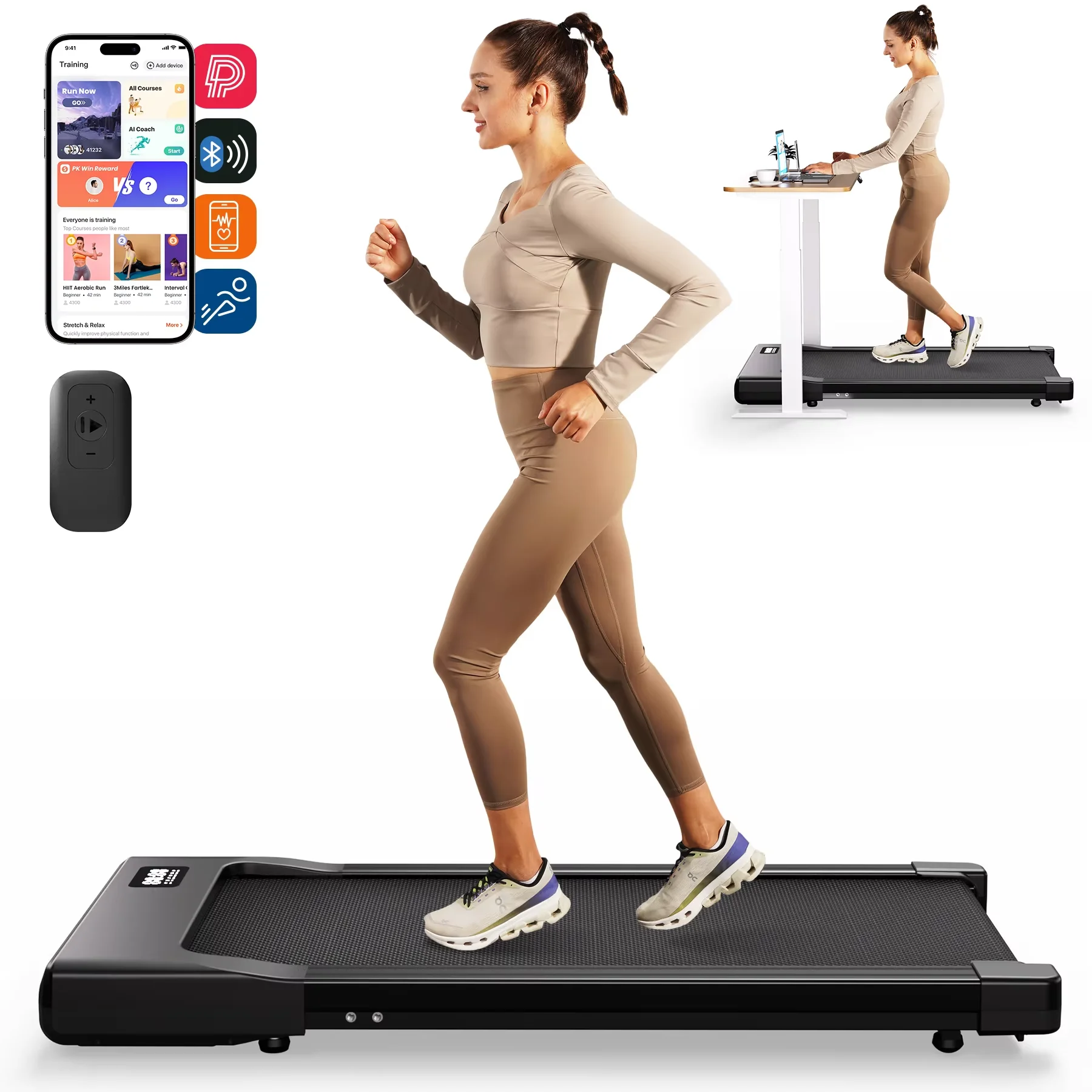 Almohadilla para caminar debajo del escritorio Cinta de correr portátil 2 en 1 con pantalla LED de control remoto Almohadilla para caminar de 2,5 HP para el hogar y la oficina