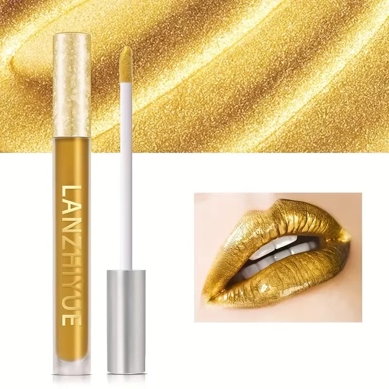 ظل عيون سائل وملمع شفاه 2 في 1 ذهبي اللون، بلمعة لؤلؤية حورية البحر، بريق ملون، مكياج متعدد الاستخدامات للعيون والشفاه