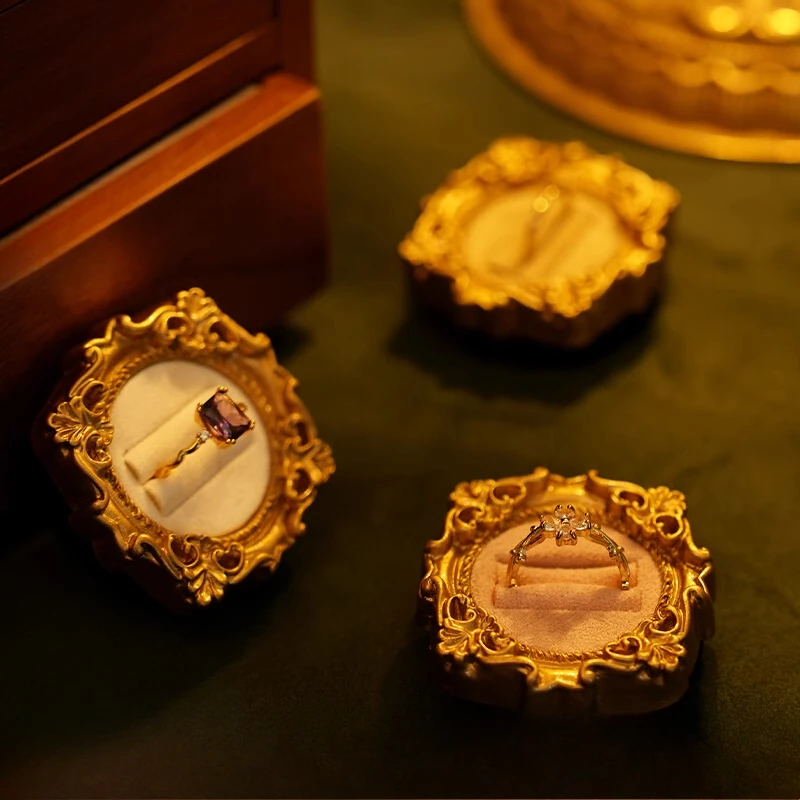 Estante  almacenamiento  joyería en miniatura Vintage, banja  anillos  terciopelo, soporte  exhibición, organizador