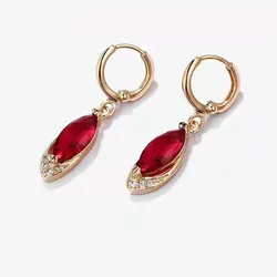 Real 14K Rose Gold Origin Ruby Drop Earring for Females Aros Mujer Oreja Natural Ruby Gemstone Orecchini 14K Rose Gold Bizuteria