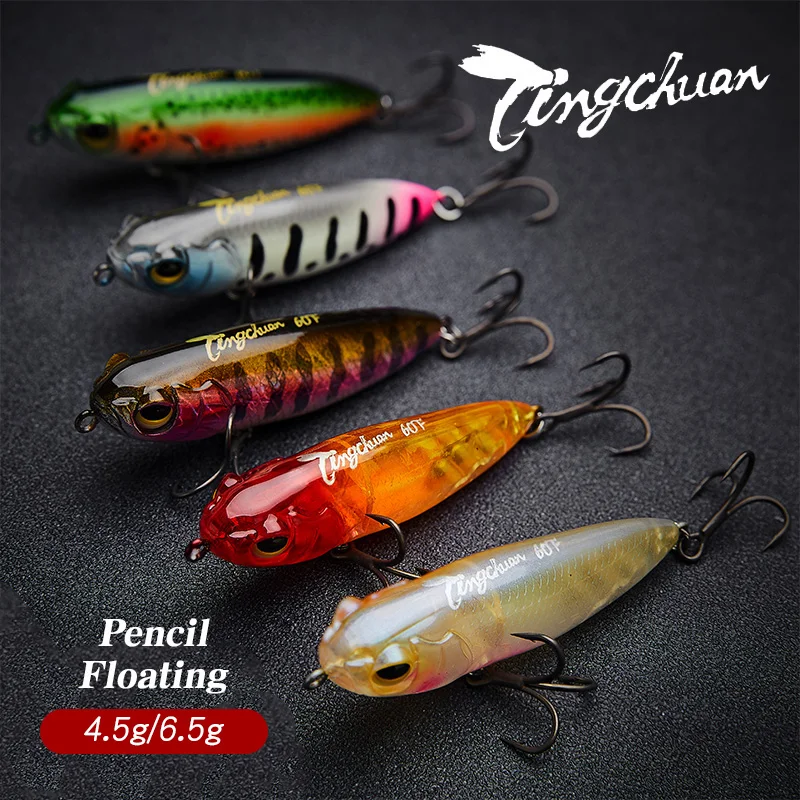 

Tingchuan Floating Pencil Lure 4.5g & 6.5g Topwater "Walking" Bait | Wiggling Action for Bass & Catfish